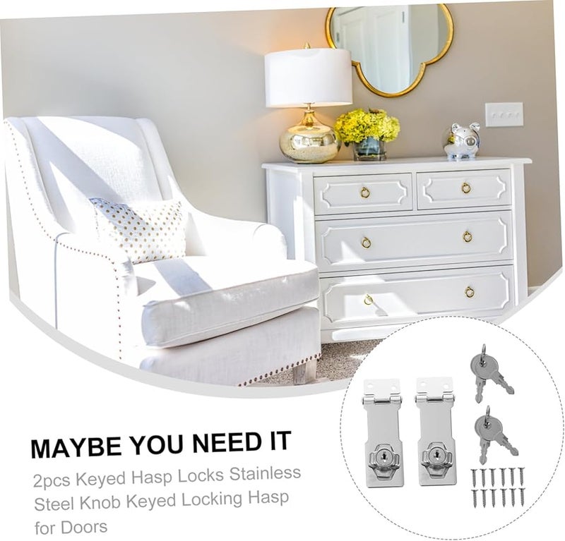 Jojofuny 2pcs Stainless Steel Keyed Hasp Lock for Door Security Easy Installation Concealed Screws - Image 4