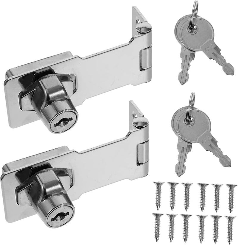 Jojofuny 2pcs Stainless Steel Keyed Hasp Lock for Door Security Easy Installation Concealed Screws - Image 1