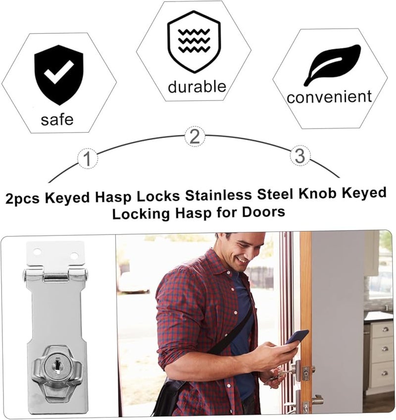 Jojofuny 2pcs Stainless Steel Keyed Hasp Lock for Door Security Easy Installation Concealed Screws - Image 5