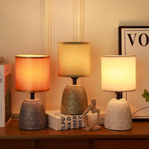 HOME ELEMENTS Ceramic LED Table Lamp, Modern Bedside Night Light, White Fabric Shade, Home Decor Items - Image 3