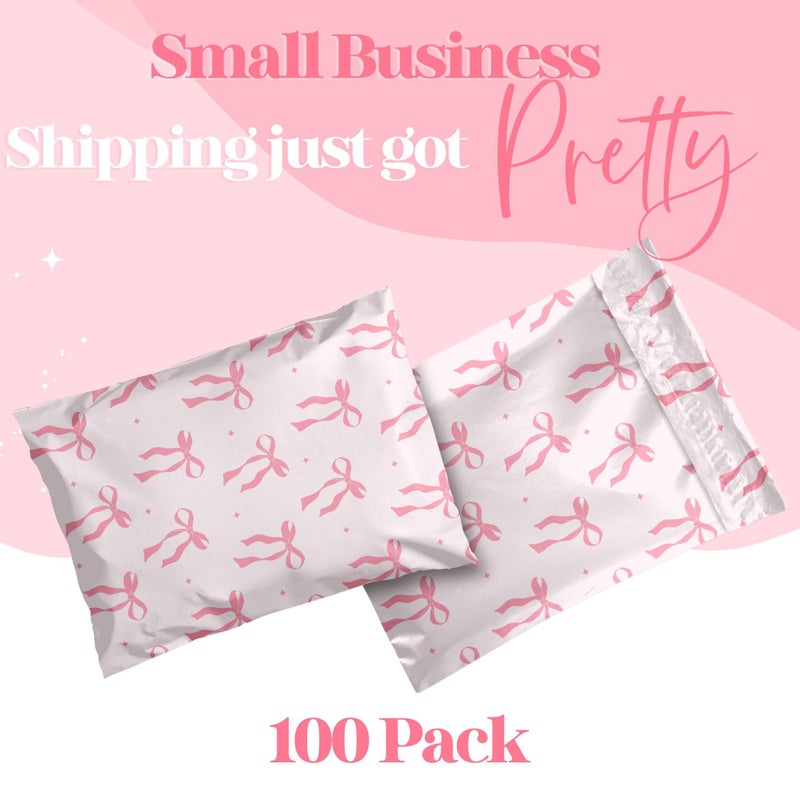 Pretty Package Store 6x9 Designer Poly Mailer 100 Pack Heavy Duty Waterproof Self Seal Shipping Bags for Small Business Large Mailing Envelopes Bulk Tear Resistant Cute Packaging Pink Bows Coquette - Image 2