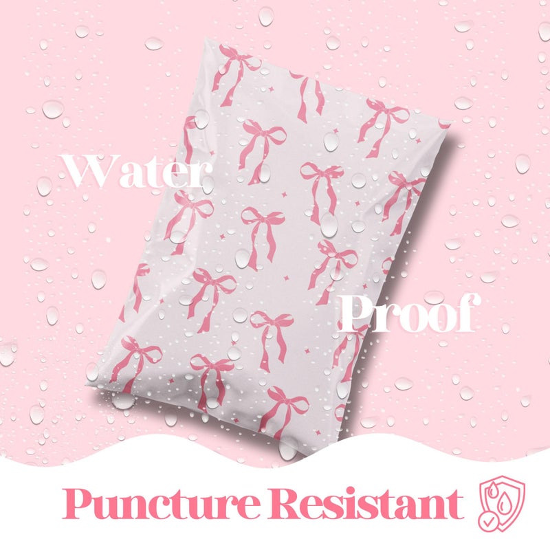 Pretty Package Store 6x9 Designer Poly Mailer 100 Pack Heavy Duty Waterproof Self Seal Shipping Bags for Small Business Large Mailing Envelopes Bulk Tear Resistant Cute Packaging Pink Bows Coquette - Image 4