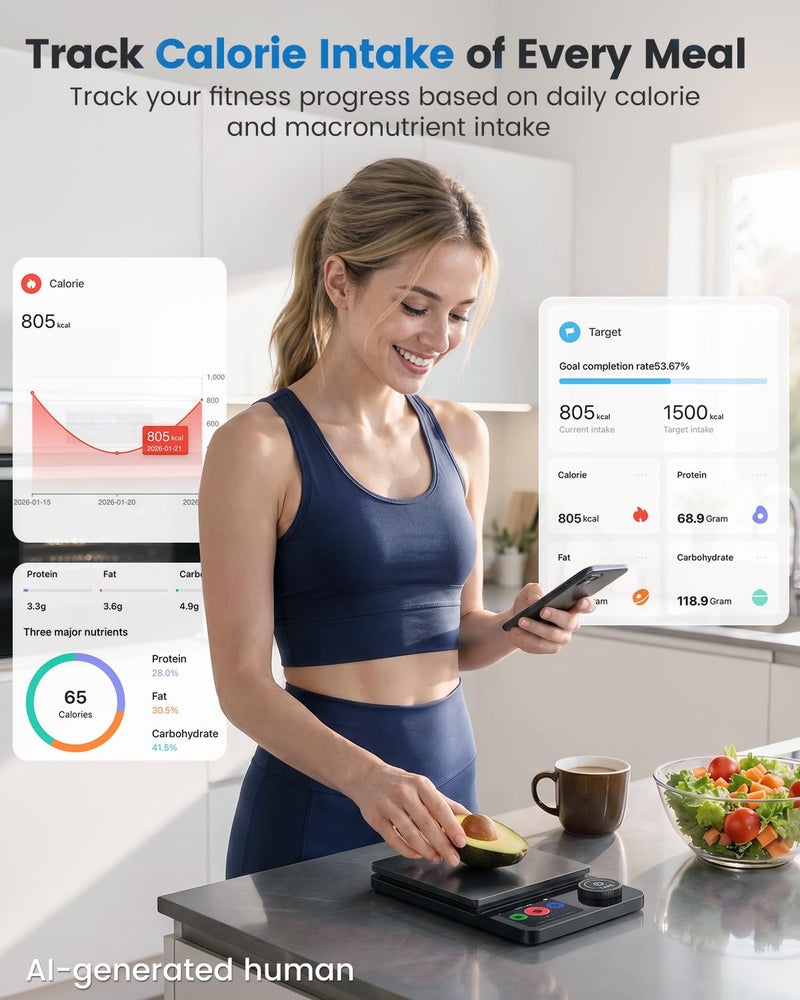 INSMART Smart Food Scale with Nutrition Calculator, Kitchen Scale with App for Calories, Fat, Carbs & Protein Tracking, 0.1g High Precision Calorie Scale for Meal Prep & Weight Loss, LED Display, 11lb - Image 2
