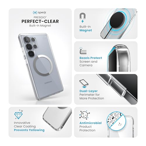 Speck Samsung Galaxy S25 Ultra Case - Magnet Case,13-Foot Drop Protection,Anti-Yellowing-Samsung S25 Ultra Case Magsafe-Raised Bezel & Enhanced Buttons -Presidio Perfect-Clear -Clear/Chrome(Pack of 1) - Image 2