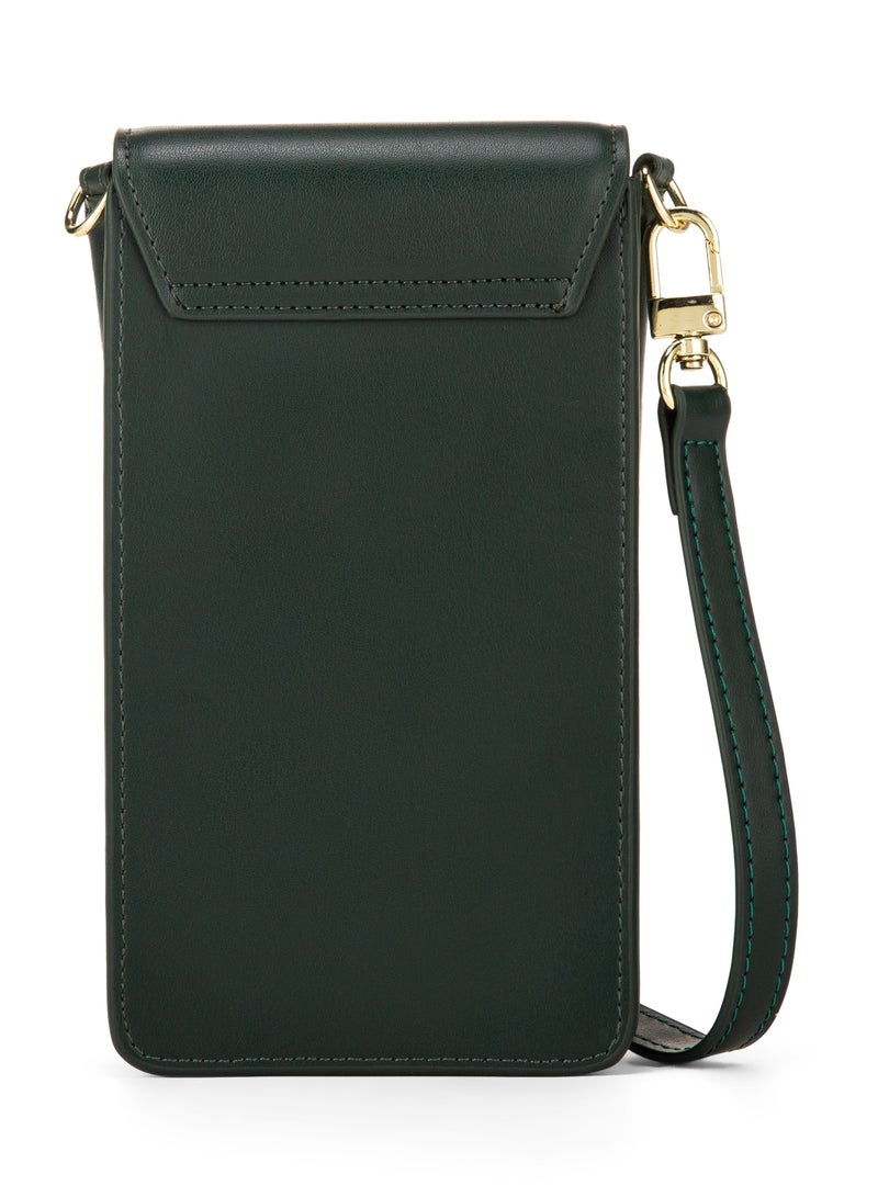 HOLBORN CLASSIC Anna Travel Pouch With Phone Compartment For Women - Green, Leather Phone Pouch Bags, Crossbody Phone Bag, Genuine Leather - Image 3