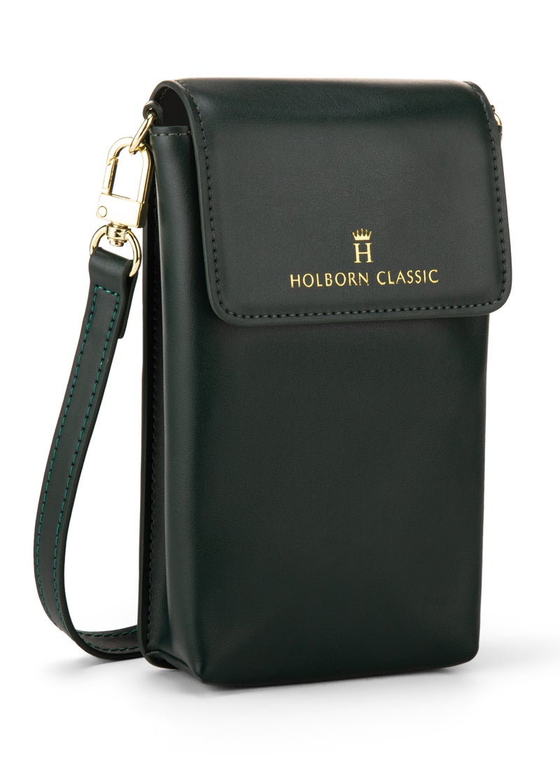 HOLBORN CLASSIC Anna Travel Pouch With Phone Compartment For Women - Green, Leather Phone Pouch Bags, Crossbody Phone Bag, Genuine Leather - Image 2