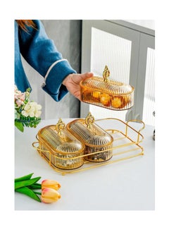 OASIS-TH Nut And Candy Serving Tray,  With Lid And Gold Plated Shelf, Snack Platter For Home Party, Light Luxury Style Acrylic Serving Tray for Home Decoration  - Image 1
