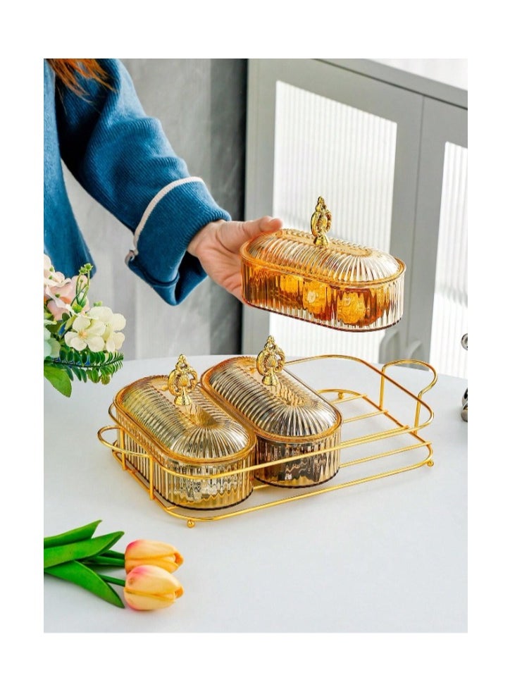 OASIS-TH Nut And Candy Serving Tray,  With Lid And Gold Plated Shelf, Snack Platter For Home Party, Light Luxury Style Acrylic Serving Tray for Home Decoration  - Image 1