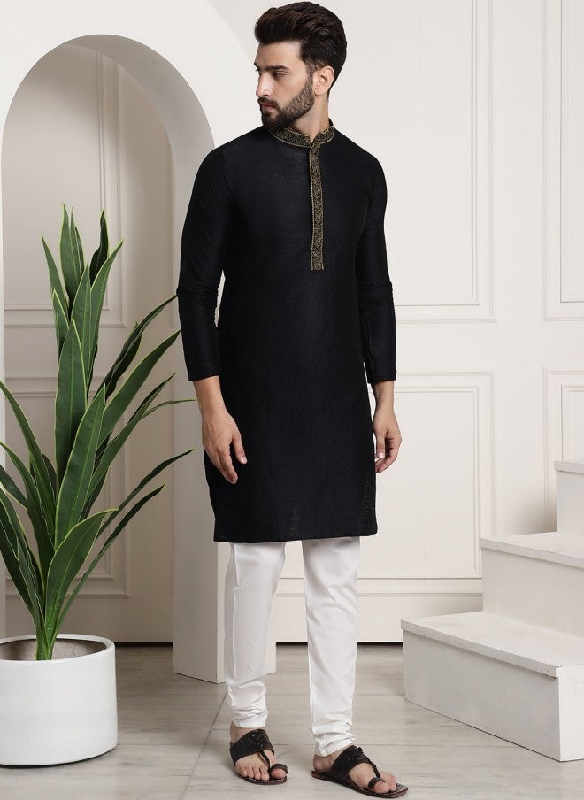 Sojanya Silk Blend Black Kurta With Churidar For Men - Image 4