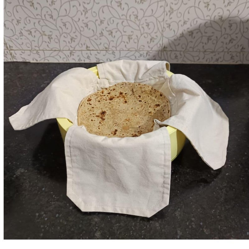 VYNTRIX VYNTRIX Set of 2 Cotton Double Layer Roti Clothes Wrap with Flaps Muslin Cloth for Chapati for Hot Case Kitchen Chapati Cloth Wrap Roti Cloth, Beige  - Image 1