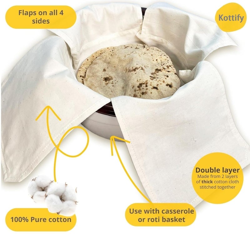 VYNTRIX VYNTRIX Set of 2 Cotton Double Layer Roti Clothes Wrap with Flaps Muslin Cloth for Chapati for Hot Case Kitchen Chapati Cloth Wrap Roti Cloth, Beige  - Image 3