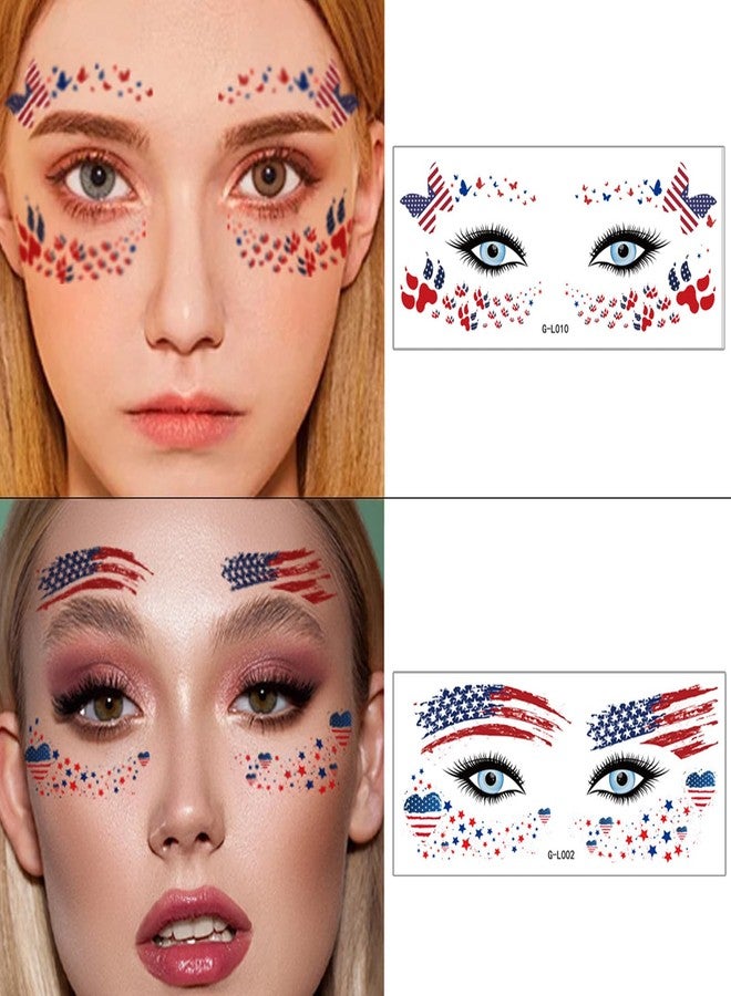 HinchJone Face Temporary Tattoos Sticker 10 Sheets 4th of July Flag Butterfly Tattoos Face Eyes Stickers Decorations Fit for Women Patriotic Makeup Festival Party - Image 4