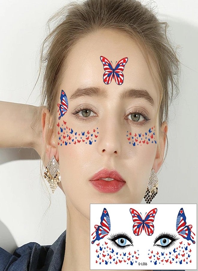 HinchJone Face Temporary Tattoos Sticker 10 Sheets 4th of July Flag Butterfly Tattoos Face Eyes Stickers Decorations Fit for Women Patriotic Makeup Festival Party - Image 3