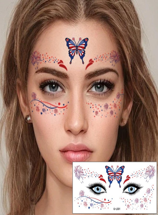HinchJone Face Temporary Tattoos Sticker 10 Sheets 4th of July Flag Butterfly Tattoos Face Eyes Stickers Decorations Fit for Women Patriotic Makeup Festival Party - Image 2