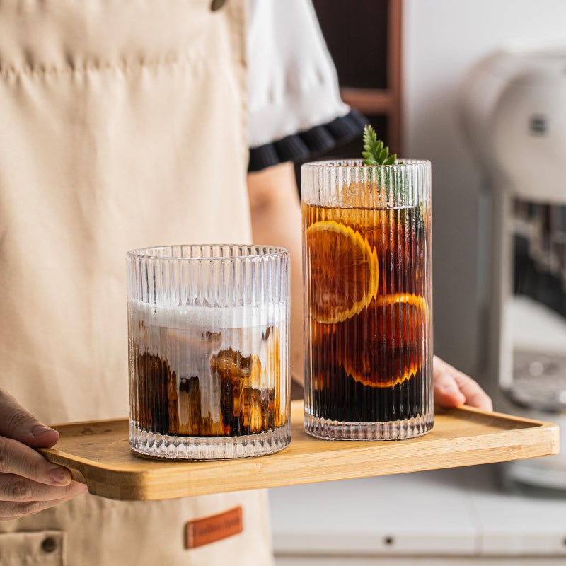 INSETLAN Set of 8 Vintage Glassware - 4 Highball Glasses 12 oz, 4 Rocks Glass Cups 14 oz, Ribbed Glassware Cocktail Glasses, Ideal for Wine, Juice, Water, Ice Coffee Cup, Whiskey, Mixed Drinkware - Image 5