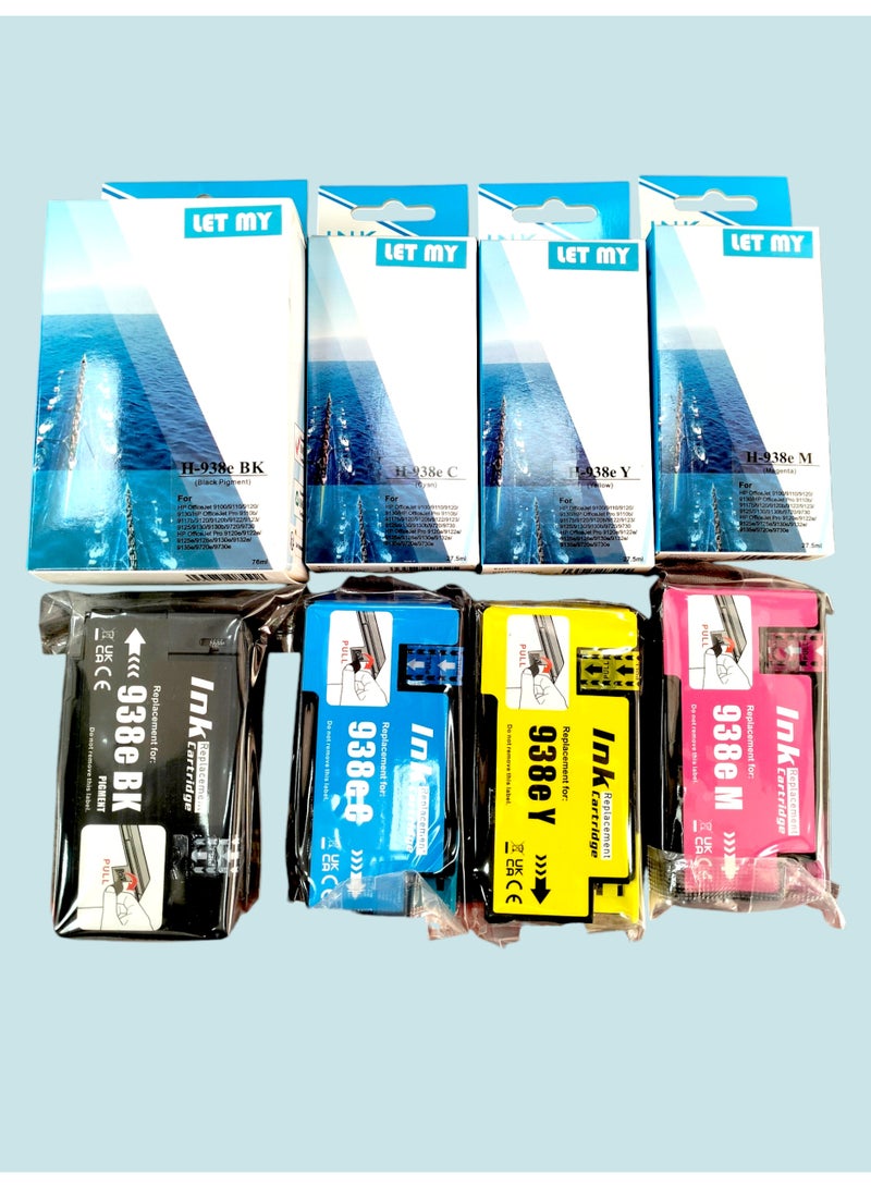 LET MY 938 938e 938XL (with Chip) Cartridges Compatible with HP 938E 938 XL Compatible with HP OfficeJet 9110b 9130b 9120b 9117b 9720 9730 Printer Cartridges (Black Cyan Magenta Yellow 4-Pack) - Image 3