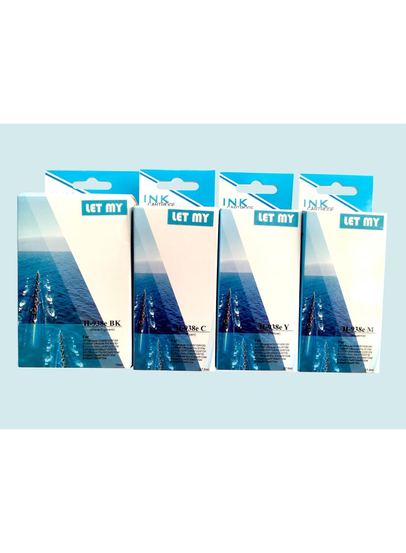 LET MY 938 938e 938XL (with Chip) Cartridges Compatible with HP 938E 938 XL Compatible with HP OfficeJet 9110b 9130b 9120b 9117b 9720 9730 Printer Cartridges (Black Cyan Magenta Yellow 4-Pack) - Image 2