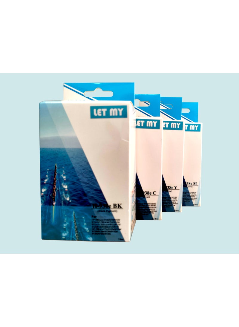 LET MY 938 938e 938XL (with Chip) Cartridges Compatible with HP 938E 938 XL Compatible with HP OfficeJet 9110b 9130b 9120b 9117b 9720 9730 Printer Cartridges (Black Cyan Magenta Yellow 4-Pack) - Image 1
