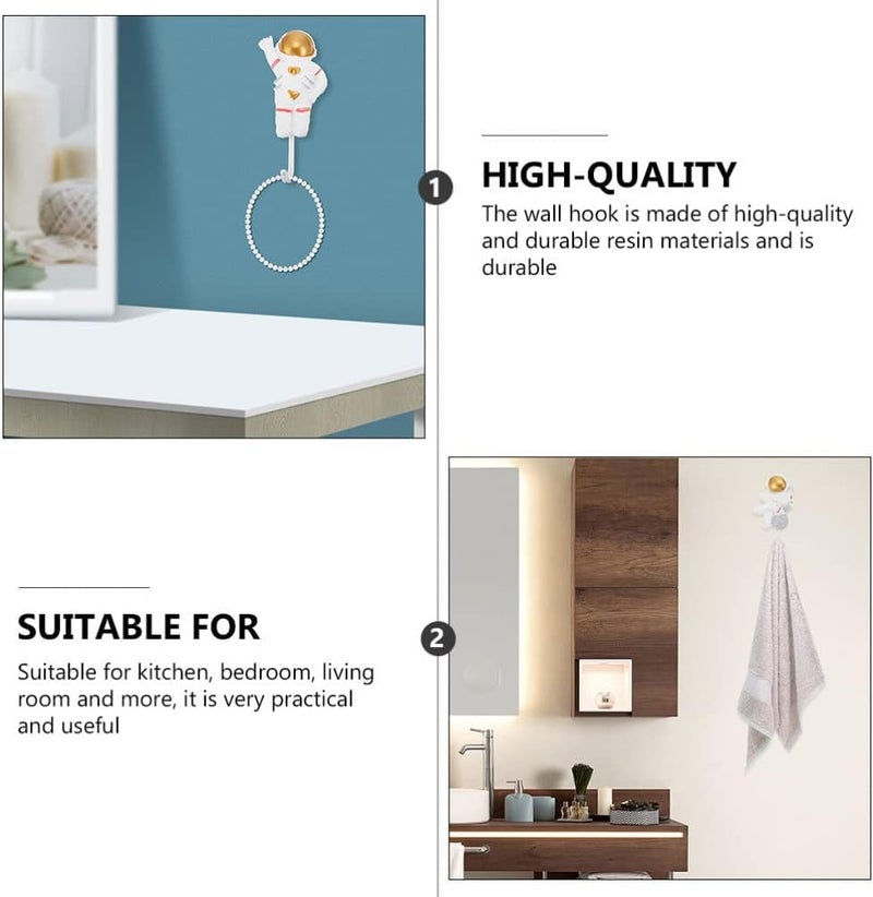 klarako 4Pcs Astronaut Shape Storage Hooks Wall Mounted Coat Hooks Resin Self- Adhesive Towel Keys Hanger for Room Entryway Bathroom - Image 4