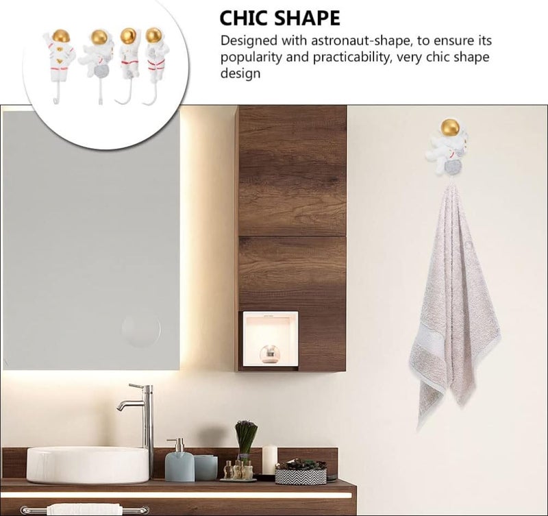 klarako 4Pcs Astronaut Shape Storage Hooks Wall Mounted Coat Hooks Resin Self- Adhesive Towel Keys Hanger for Room Entryway Bathroom - Image 3