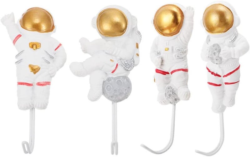 klarako 4Pcs Astronaut Shape Storage Hooks Wall Mounted Coat Hooks Resin Self- Adhesive Towel Keys Hanger for Room Entryway Bathroom - Image 1