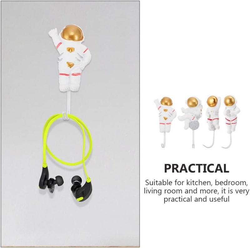 klarako 4Pcs Astronaut Shape Storage Hooks Wall Mounted Coat Hooks Resin Self- Adhesive Towel Keys Hanger for Room Entryway Bathroom - Image 5
