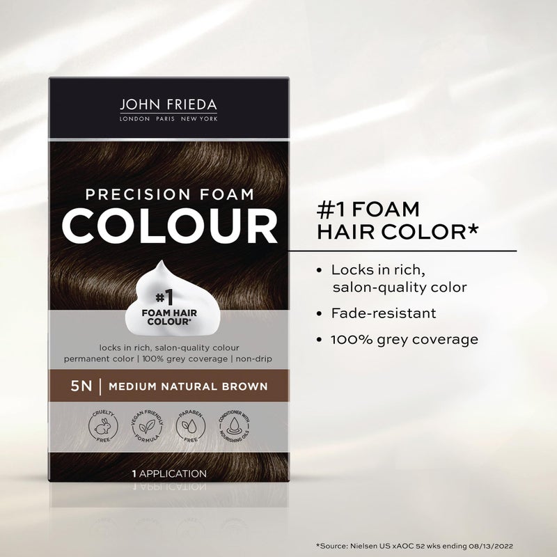 John Frieda Precision Foam Colour, Medium Natural Brown 5N, Full-coverage Hair Color Kit, Anti-Fade Gray Coverage, Deep Color Saturation Hair Dye, 1 Application - Image 5