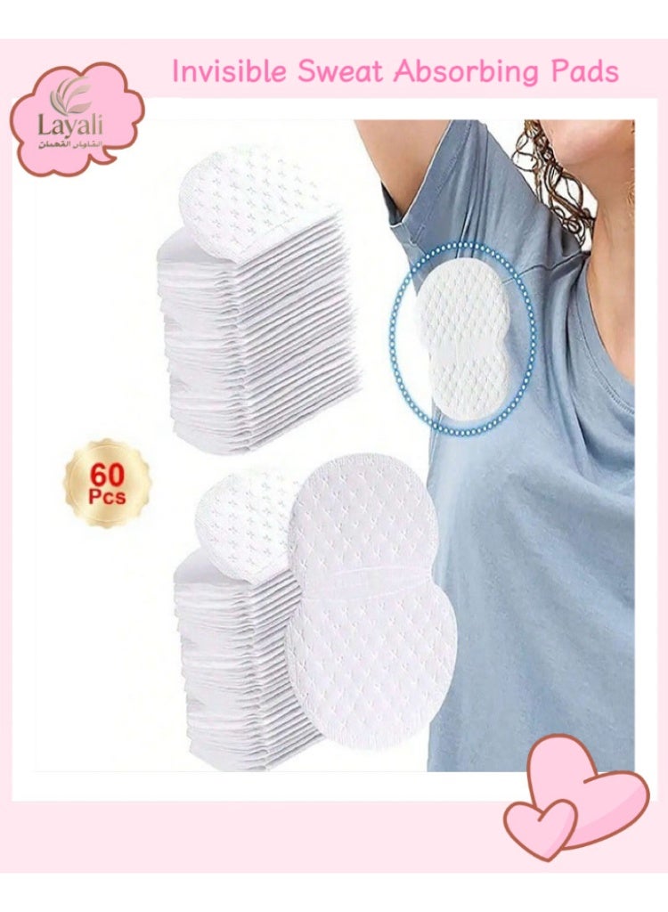 Layali 60 Pcs Armpit Sweat Pads, Underarm Sweat Pads Disposable Sweat Pads for Women and Men, Comfortable Unflavored - Image 1