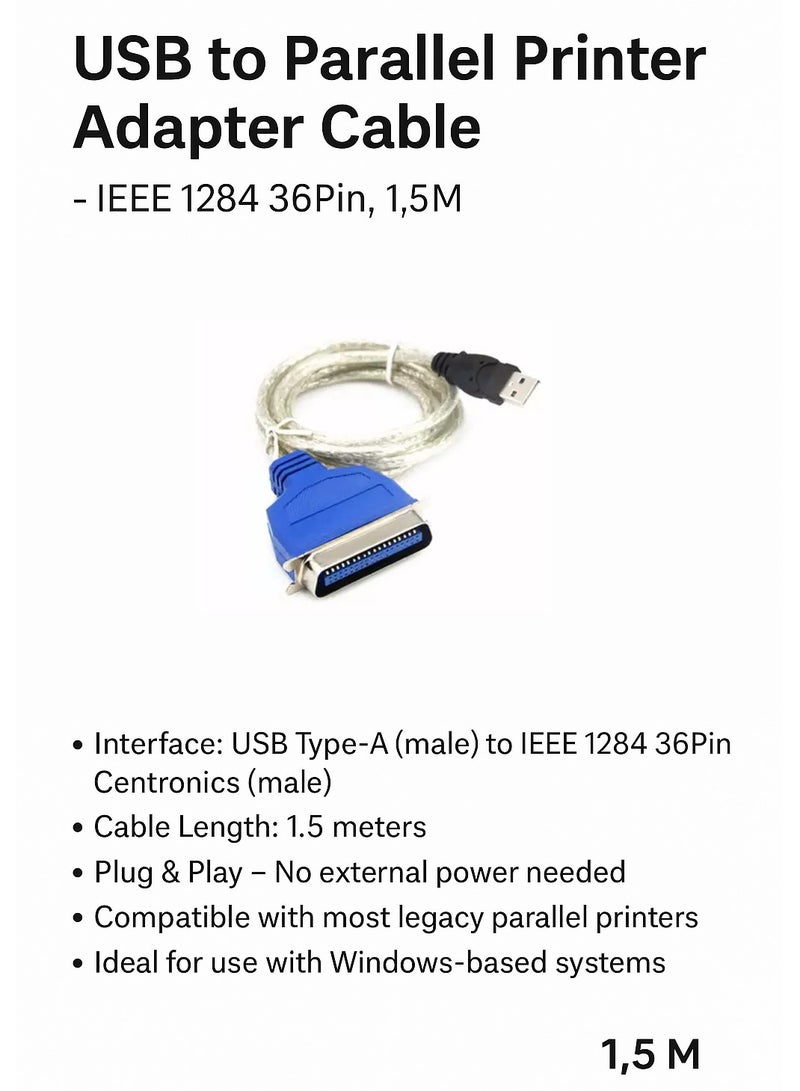 محول طابعة USB إلى منفذ متوازي IEEE 1284 بطول 1.5 متر – كابل طابعة 36Pin - Image 4