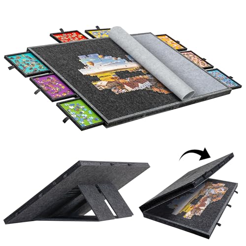 Becko US 2000 Piece Foldable Tilting Puzzle Board with 8 Drawers Cover Lightweight Portable Puzzle Table with Builtin Stands for Angle Adjustments for 2000 1500 1000 Pieces Jigsaw Puzzles - Image 1