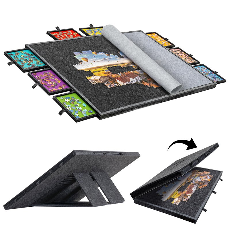 Becko US 2000 Piece Foldable Tilting Puzzle Board with 8 Drawers Cover Lightweight Portable Puzzle Table with Builtin Stands for Angle Adjustments for 2000 1500 1000 Pieces Jigsaw Puzzles - Image 2