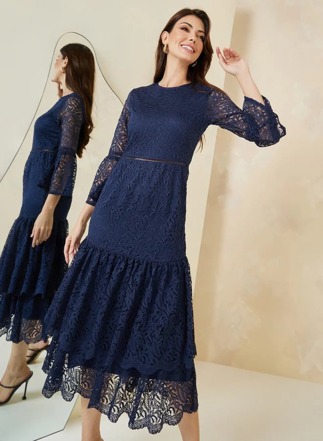 ستايلي Lace Insert Layered Midi Dress