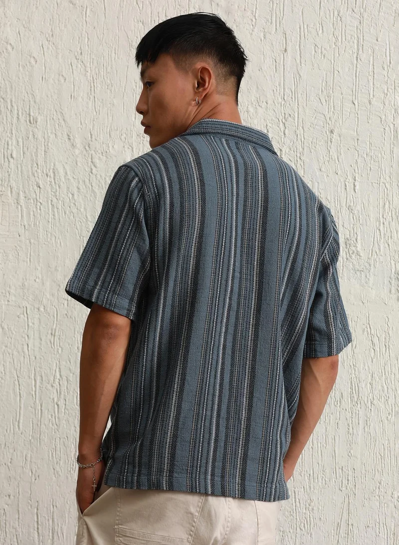 Hubberholme Men's Multicolour 100% Cotton Striped Button Down Regular Fit Shirt