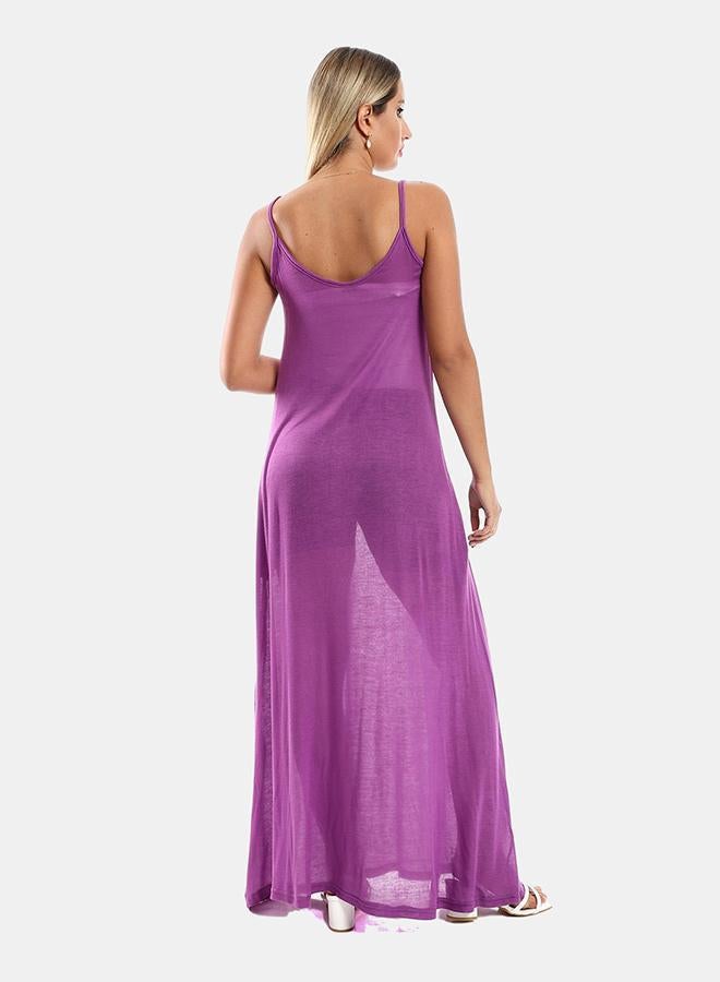 kady Jamila Women Spaghetti Sleeves Long Dress with Side Pockets ,purple-XXL - Image 3