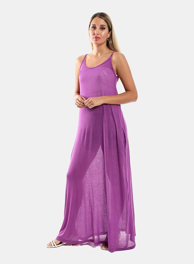 kady Jamila Women Spaghetti Sleeves Long Dress with Side Pockets ,purple-XXL - Image 2