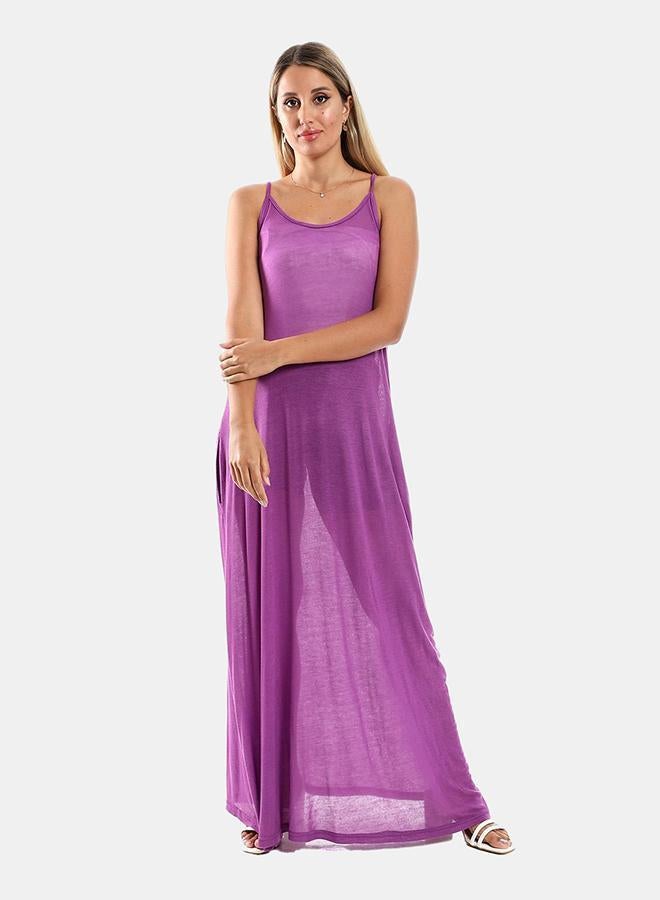 kady Jamila Women Spaghetti Sleeves Long Dress with Side Pockets ,purple-XXL - Image 1