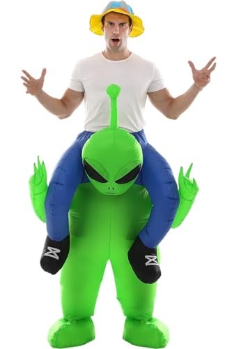Double Couple Inflatable Alien Dinosaur Costume Halloween Blow up Costumes for Adult Kids - Image 1