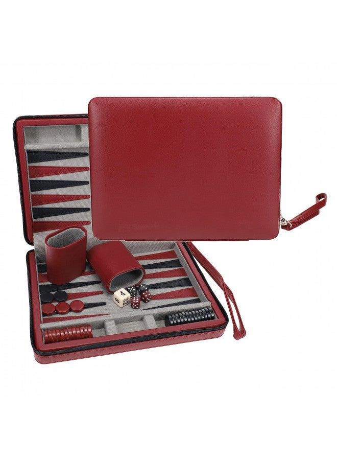 WE Games Backgammon Set, Board Games for Adults - Travel Games - Magnetic with Burgundy Leatherette Backgammon Board and Carrying Strap - Travel Backgammon Sets for Adults - Image 1