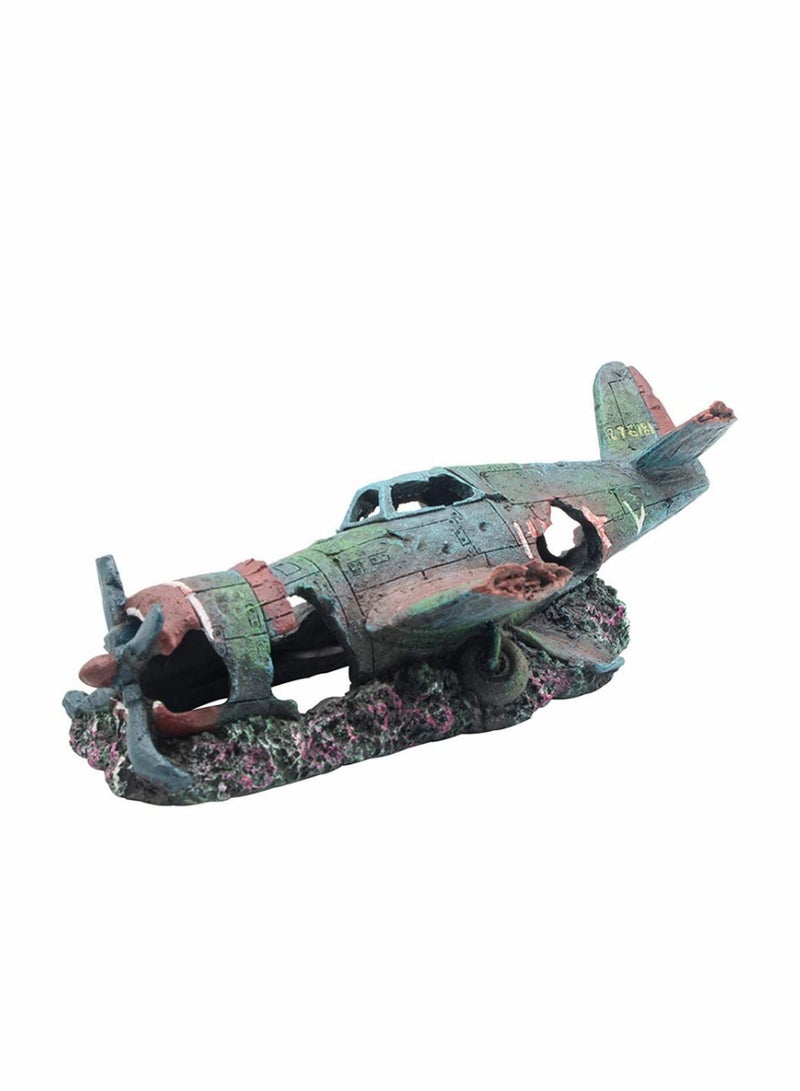 SYOSI Fish Tank Decoration, Fighter Vintage Airplane Ruins Landscape Fish Shrimp Shelter Cave Hideout Resin Aquarium Decor - Image 1