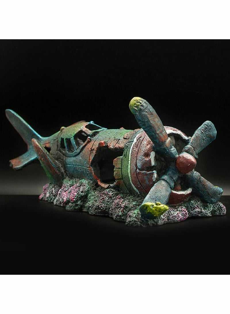 SYOSI Fish Tank Decoration, Fighter Vintage Airplane Ruins Landscape Fish Shrimp Shelter Cave Hideout Resin Aquarium Decor - Image 3