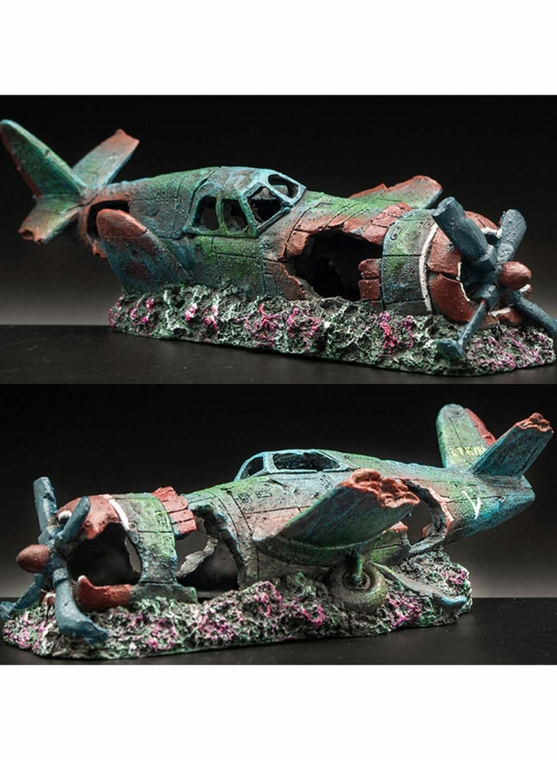 SYOSI Fish Tank Decoration, Fighter Vintage Airplane Ruins Landscape Fish Shrimp Shelter Cave Hideout Resin Aquarium Decor - Image 4