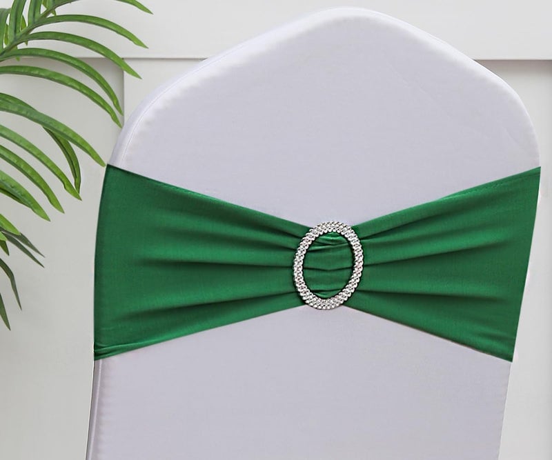 50pcs Emerald Green Spandex Chair Sashes for Wedding Chair Bands with Buckles Green Chairs Bows for Party Banquet Theme Event Decorations 50 Pieces Dark Green