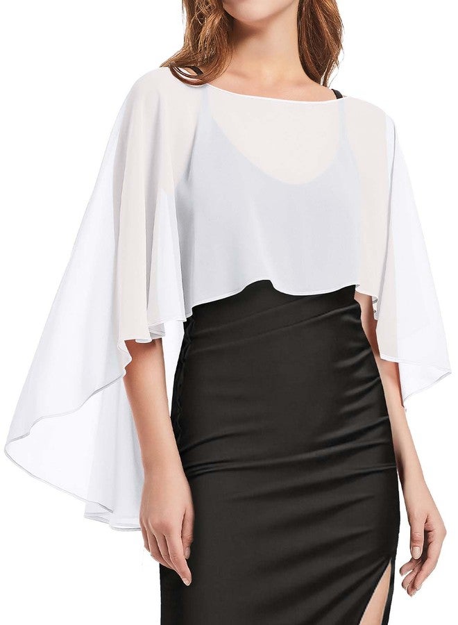 CHICGAL Womens Capelets Shawls and Wraps for Evening Dress Chiffon Capes Wedding Cover Up, White, One size - Image 1