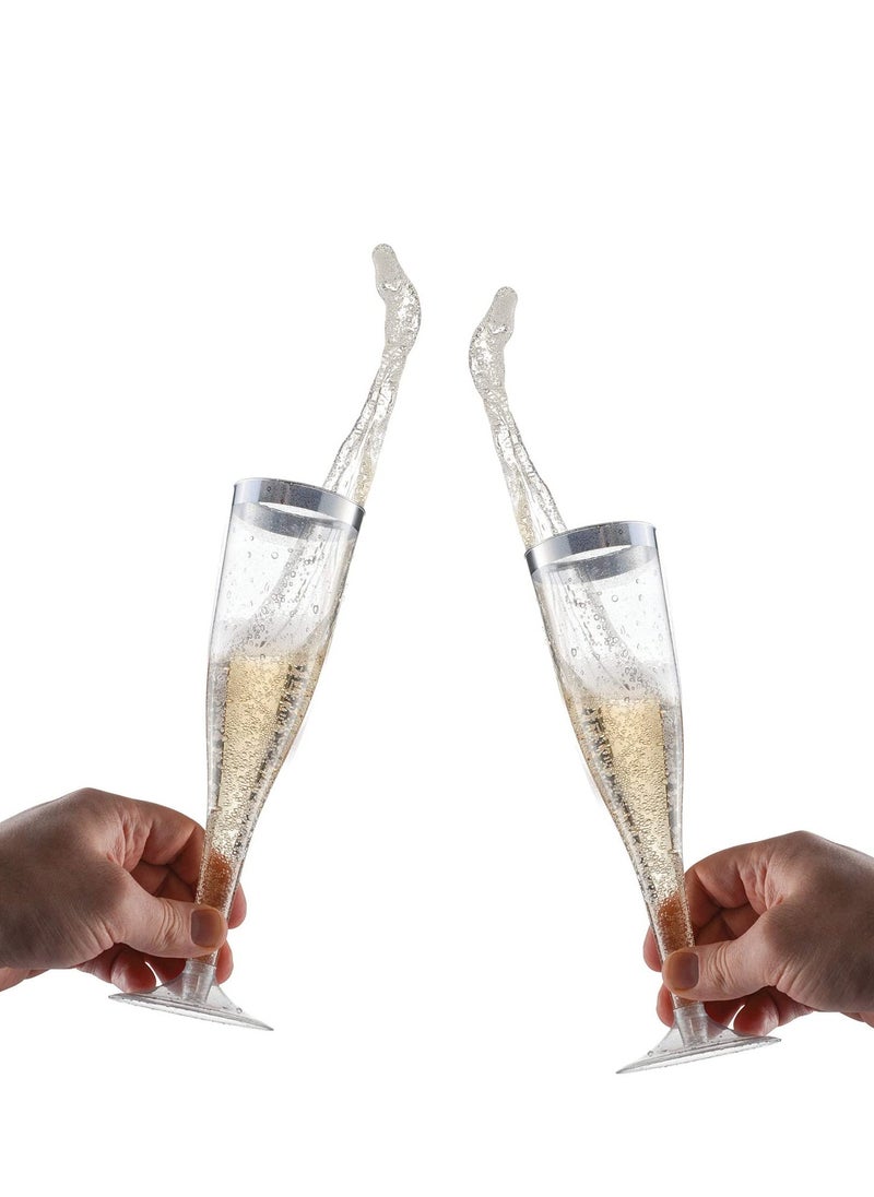 SYOSI 12 PCS Plastic Champagne Flutes Sliver Glitter Plastic Cups 6.5 OZ Clear Plastic Cups Tumblers, Fancy Disposable Hard Plastic Cups with Sliver Glitter, Premium Wedding Cups Elegant Party Cups  - Image 3