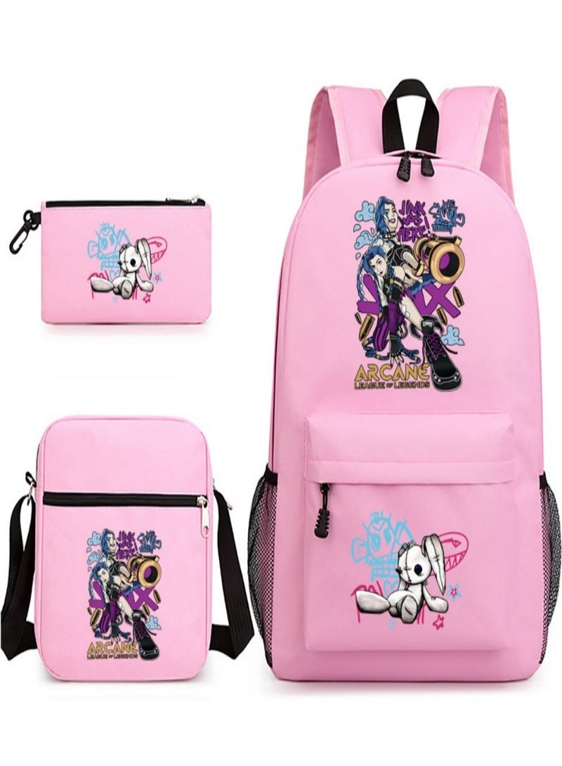 Arcaneï¼šLeague of Legends Children Backpack Schoolbag Teen Student School Book bag with Lunch Box Pen Case 3 in 1 for Kids