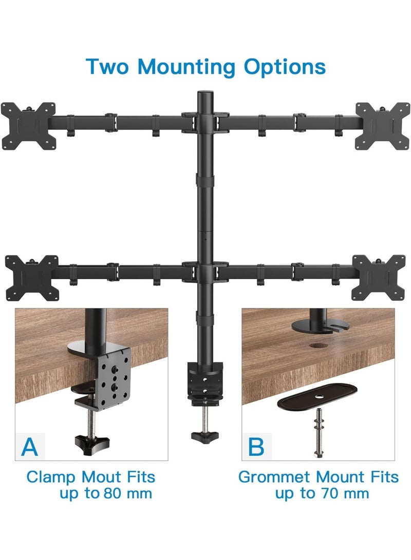 Heavy-Duty Quad Computer Monitor Mount - Professional Full-Articulation Multi-Screen Stand - Independent 4-Display Workspace Support System - Ergonomic Heavy-Duty Desktop Organizer - Image 5