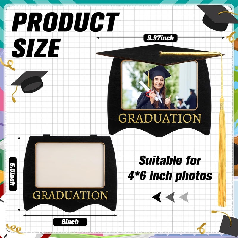 Qunclay Qunclay 4 Pcs Graduation Picture Frame with Tassel 4 x 6 Inch Wood Graduation Cap Shape Photo Frames Graduate Gifts for Class of 2025 High School College Graduates for Tabletop Display - Image 2
