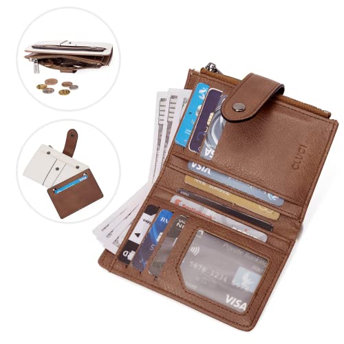 CLUCI Small Wallet for Women Leather Bifold Multi Mini Card Holder Organizer Designer Ladies Zipper Coin with Removable ID Window 0 Beige with Brown - Image 4