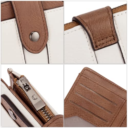 CLUCI Small Wallet for Women Leather Bifold Multi Mini Card Holder Organizer Designer Ladies Zipper Coin with Removable ID Window 0 Beige with Brown - Image 5