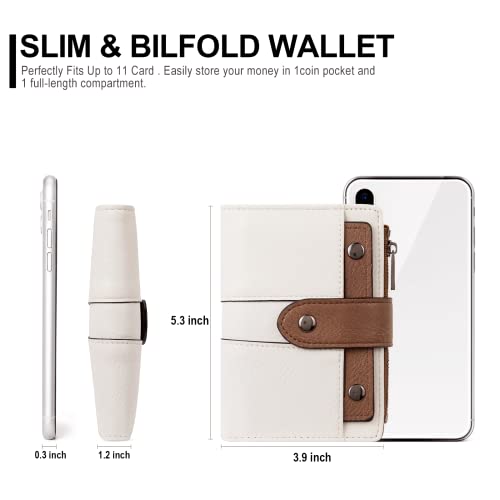 CLUCI Small Wallet for Women Leather Bifold Multi Mini Card Holder Organizer Designer Ladies Zipper Coin with Removable ID Window 0 Beige with Brown - Image 3